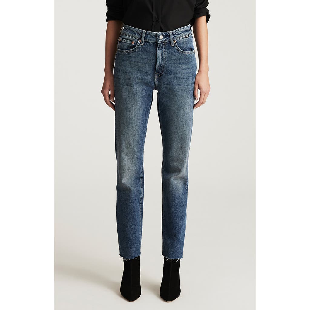 Mavi Jeans New York Raw Hem High Waist Ankle Straight Leg Jeans In Blue