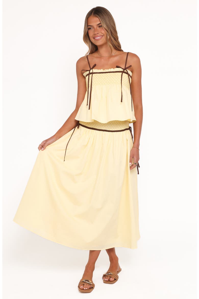 Orielle Smocked Waist Cotton Midi Skirt, Alternate, color, LEMON