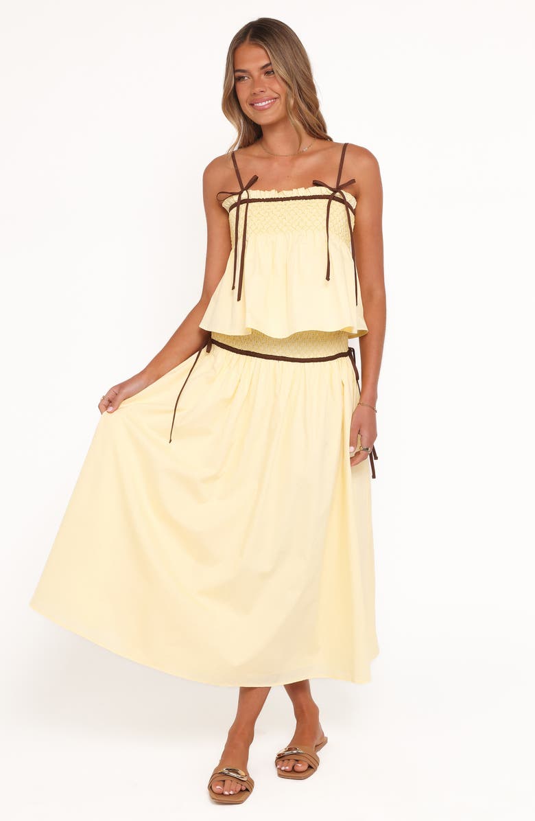 Petal & Pup Orielle Smocked Waist Cotton Midi Skirt, Alternate, color, Lemon