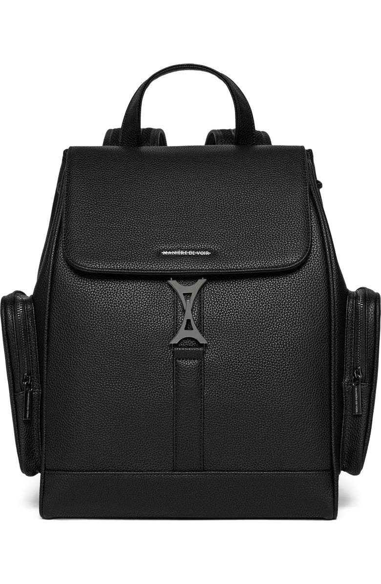 Manière De Voir Maloe Pebbled Leather Eiffel Clasp Backpack, Alternate, color, Black