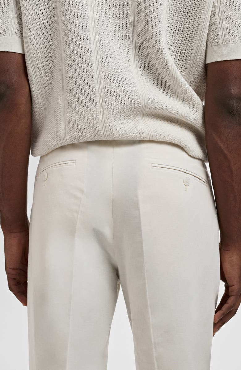 MANGO Pleated Slim Fit Straight Leg Linen Blend Pants, Alternate, color, Ecru