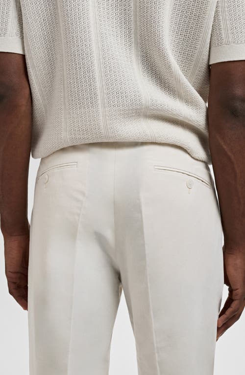 Mango Pleated Slim Fit Straight Leg Linen Blend Pants In Neutral