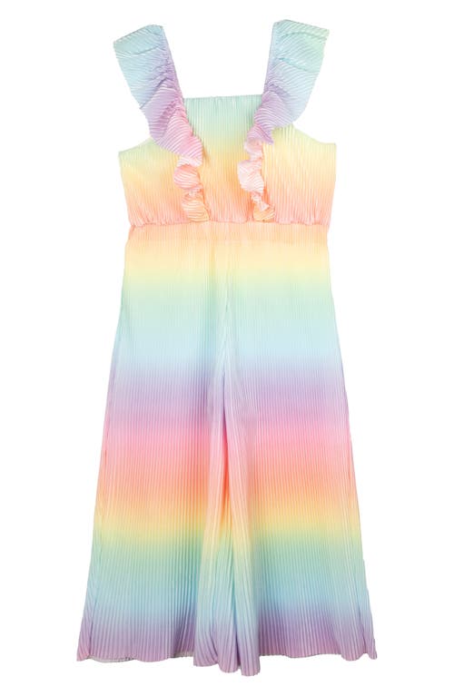 Rare Editions Kids' Rainbow Plissé Jumpsuit In Yellow