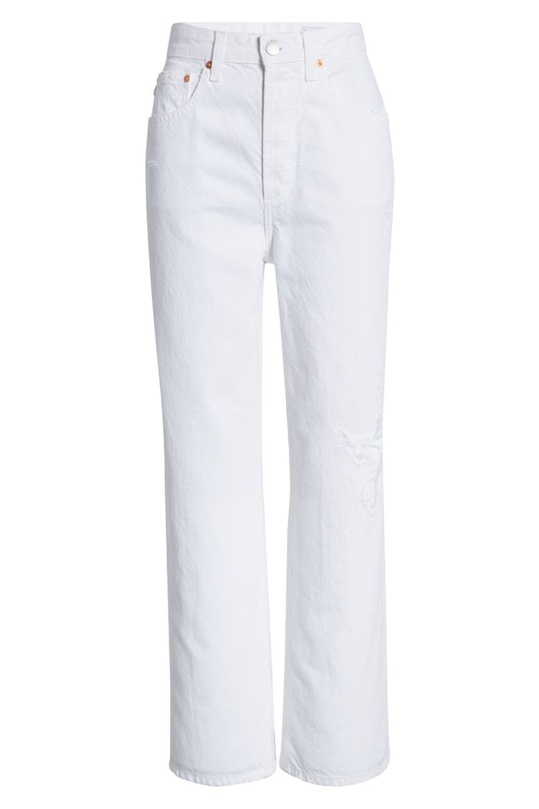Knoxx Distressed High Waist Boyfriend Jeans, Alternate, color, AUTHENTIC WHITE