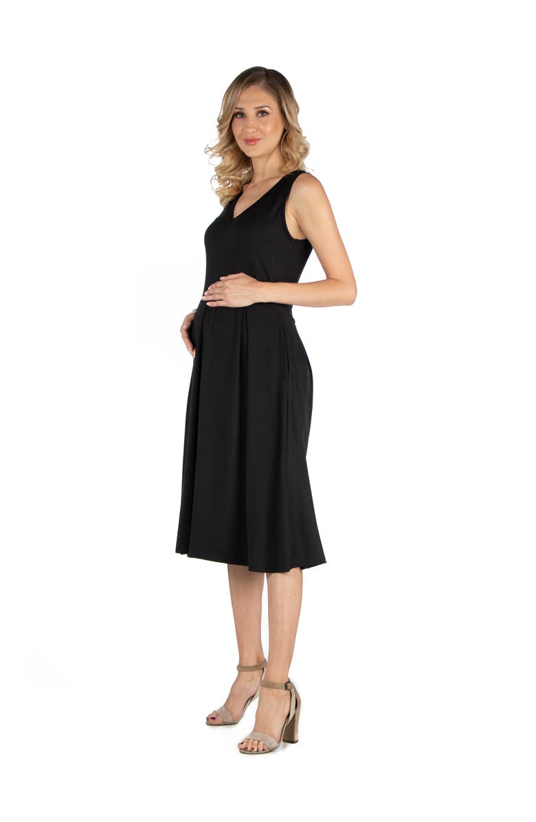 24seven Comfort Apparel Maternity Fit and Flare Sleeveless Midi Dress with Pockets, Alternate, color, Black