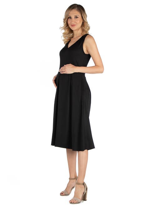 24seven Comfort Apparel Maternity Fit And Flare Sleeveless Midi Dress With Pockets In Black