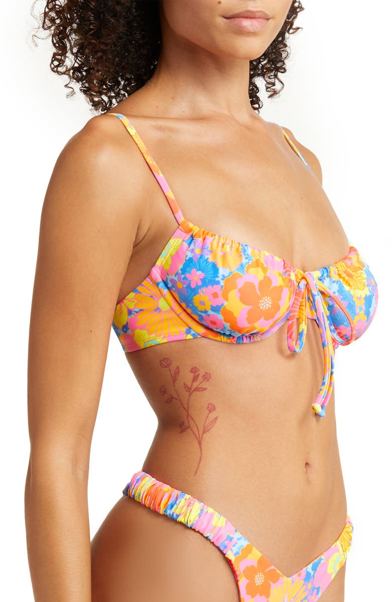 Kulani Kinis Ruched Floral Underwire Bikini Top, Alternate, color,