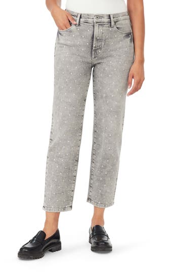 Kensie Ella Studded Ankle Straight Leg Jeans In Gray