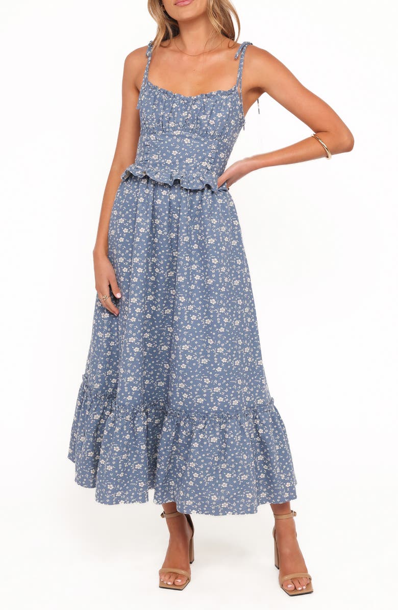 Petal & Pup Karie Tie Strap Midi Dress, Main, color, Blue Floral