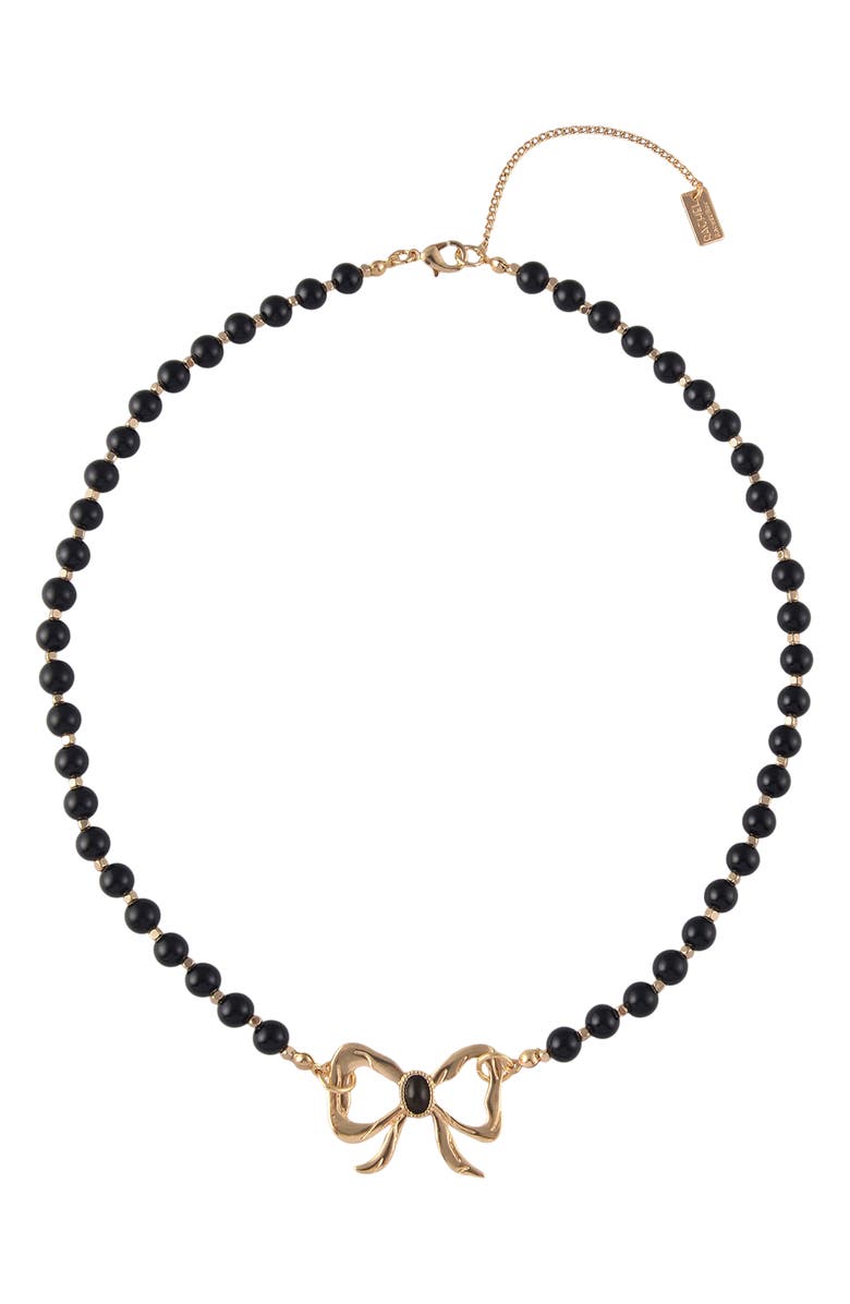 Rachel Roy Bow Pendant Beaded Necklace, Main, color, Black