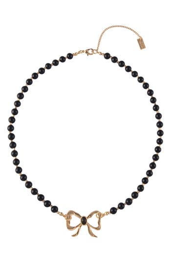 Rachel Roy Bow Pendant Beaded Necklace In Black