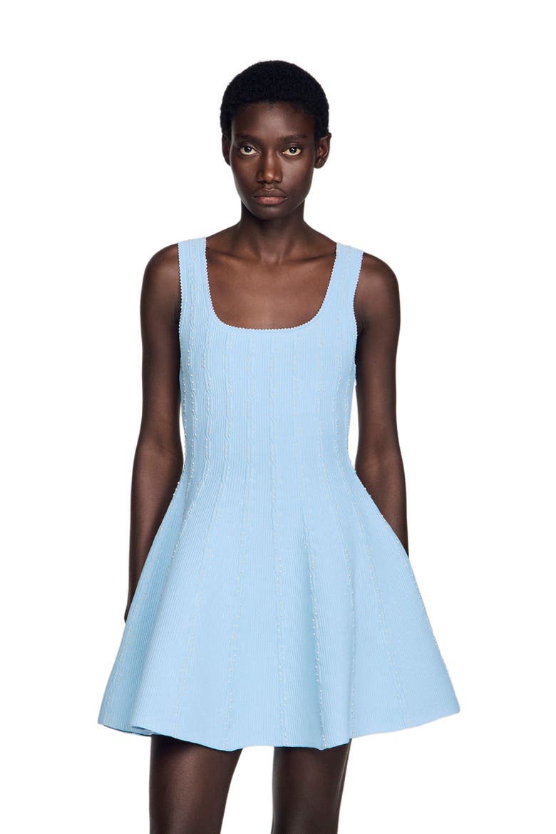 Beaded Knit Short Dress, Main, color, Sky blue