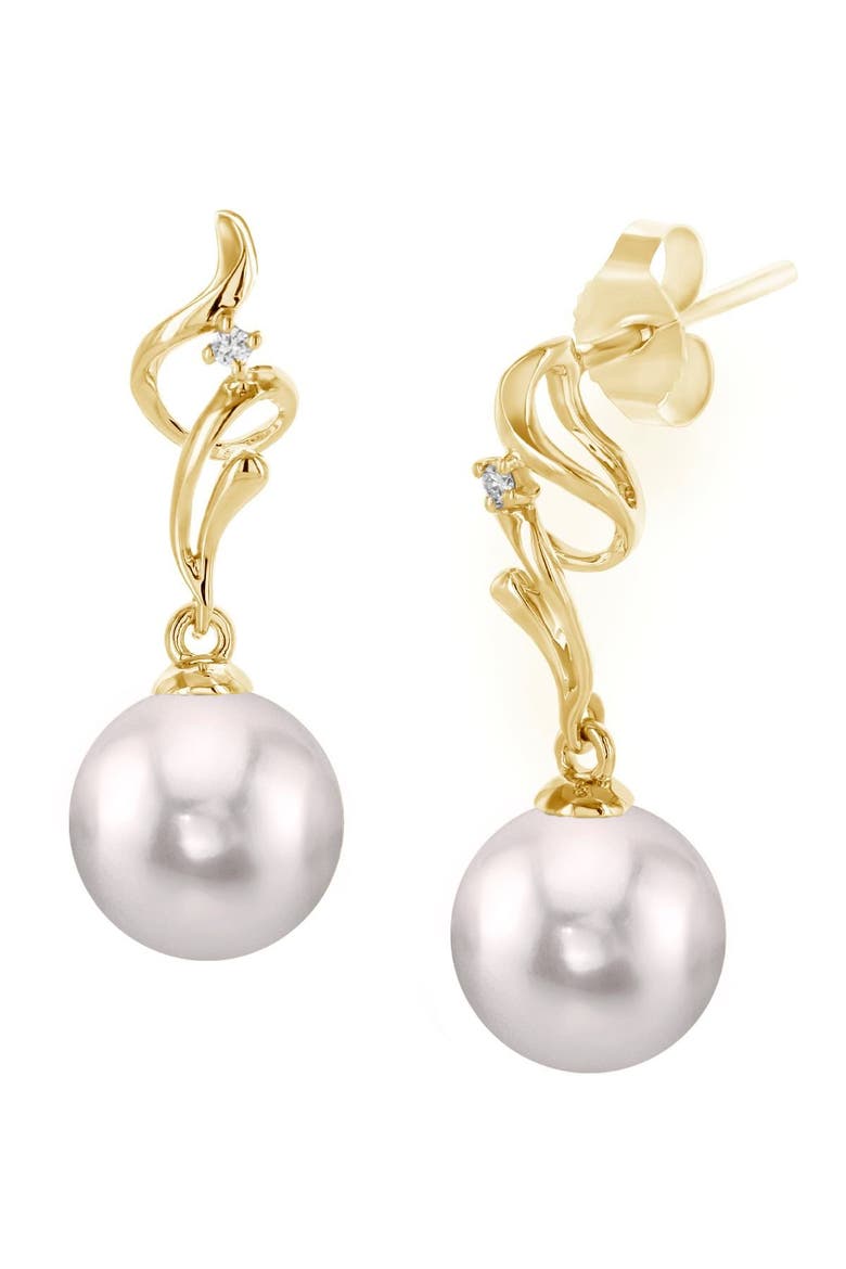 White Akoya Pearl & Diamond Aria Earrings, Main, color, Yellow Gold