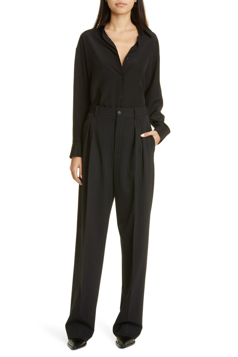 Julien Silk Button-Up Shirt, Alternate, color, BLACK