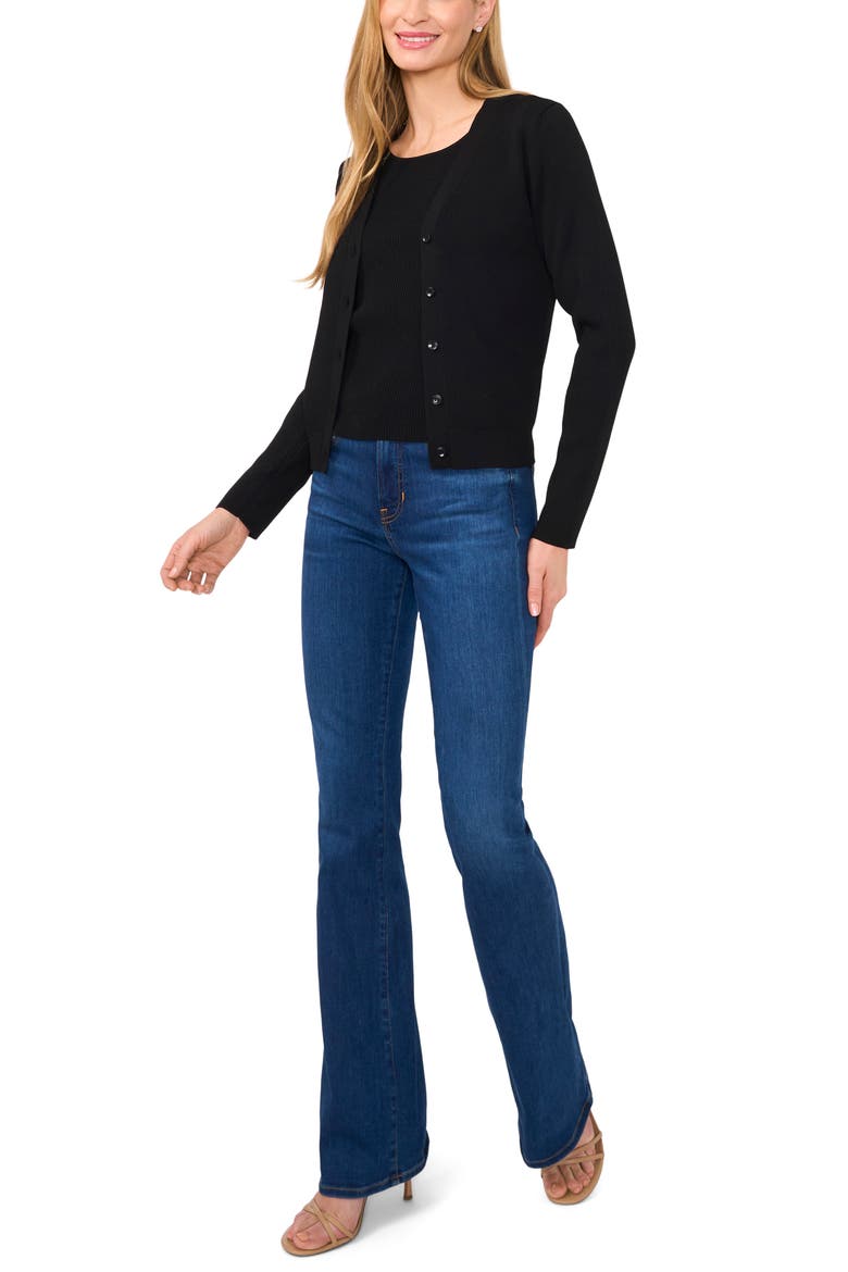 Rib V-Neck Cardigan, Alternate, color, RICH BLACK