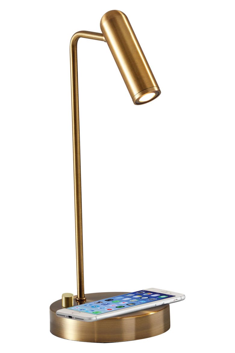 Kaye Charge LED Desk Lamp, Alternate, color, ANTIQUE BRASS