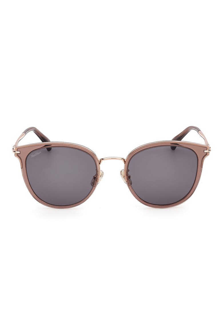 55mm Round Sunglasses, Main, color, SHINY DARK BROWN / SMOKE
