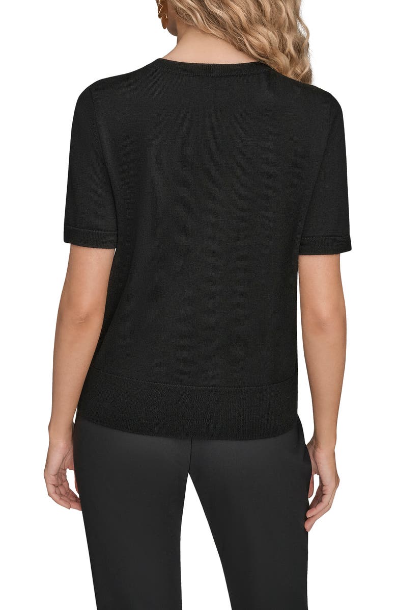 Donna Karan New York Floral Embellished Merino Wool Knit Top, Alternate, color, Black