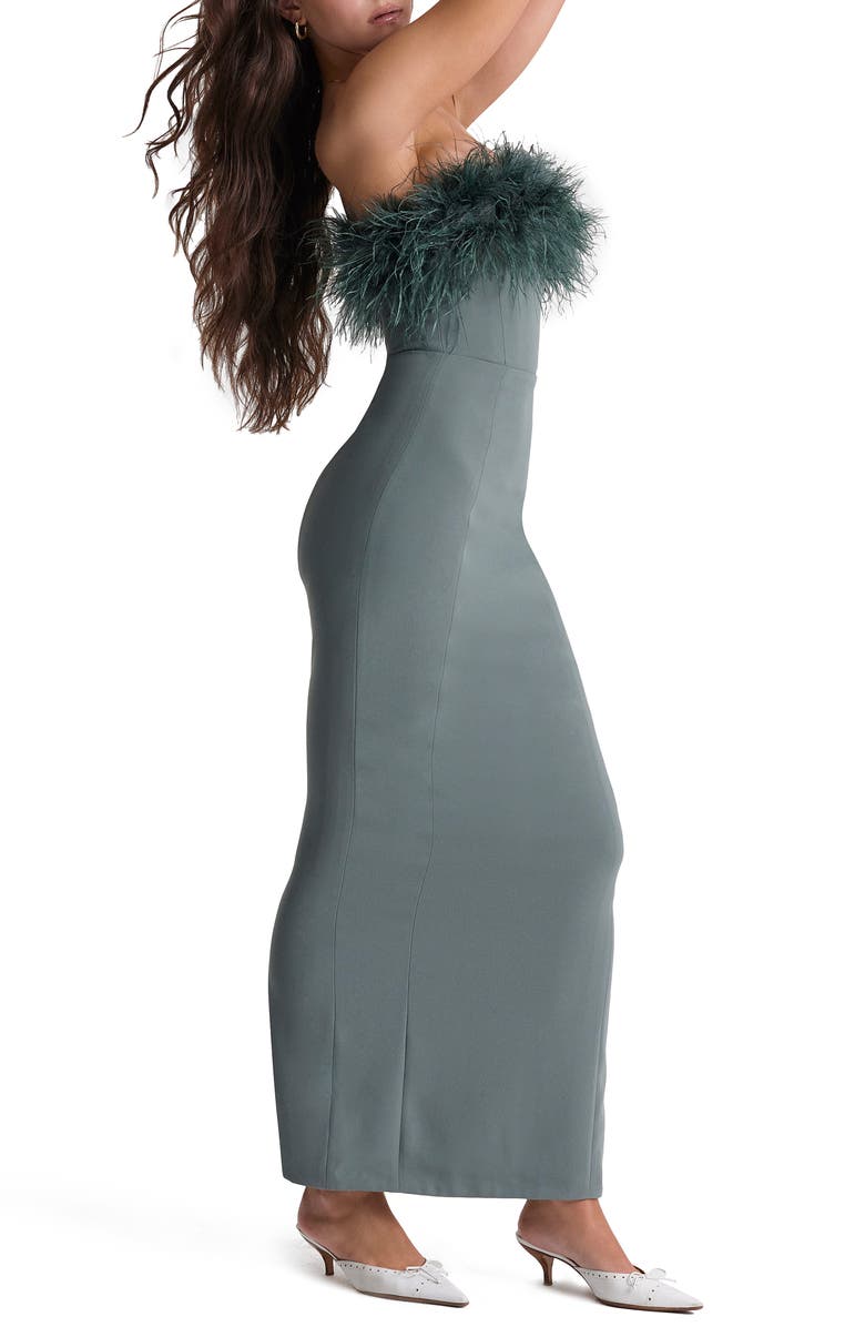 HOUSE OF CB Juliene Strapless Feather Bodice Crepe Cocktail Dress, Alternate, color, 