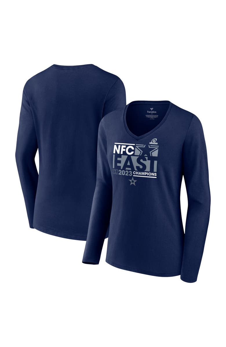 FANATICS Women's Fanatics Branded  Navy Dallas Cowboys 2023 NFC East Division Champions Conquer Long Sleeve V-Neck T-Shirt, Main, color, 