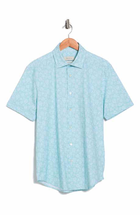 Bugatchi Floral Print Stretch Cotton Short Sleeve Button-Up Shirt