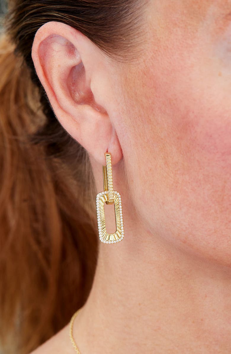 SAVVY CIE JEWELS 18K Gold Plated Cubic Zirconia Ribbed Link Drop Earrings, Alternate, color, Yellow