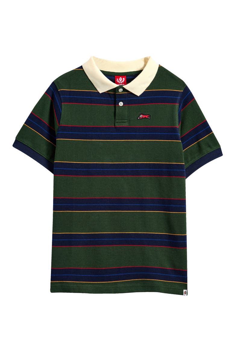 Kids' Waterside Stripe Cotton Piqué Polo, Main, color, JUNGLE GREEN