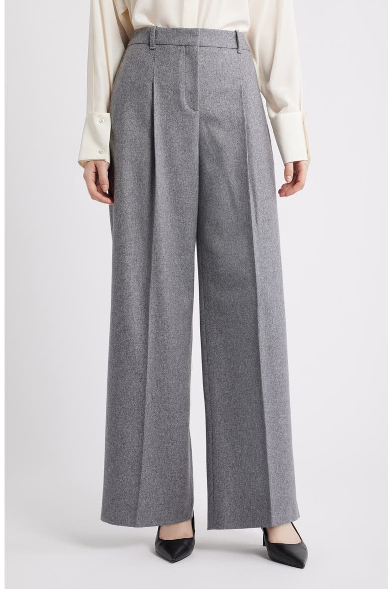 Tiana Pleat Wide Leg Pants, Main, color, PEBBLE MELANGE FLANNEL