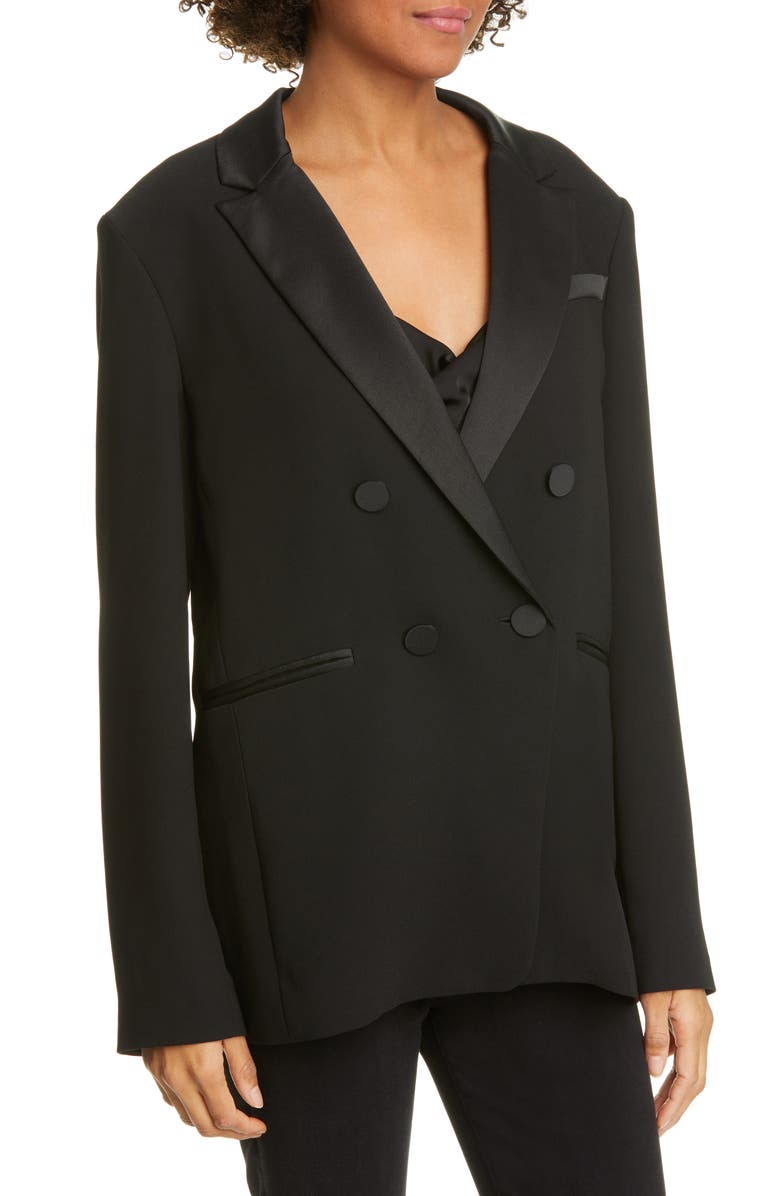 FRAME Satin Trim Tux Blazer, Alternate, color,