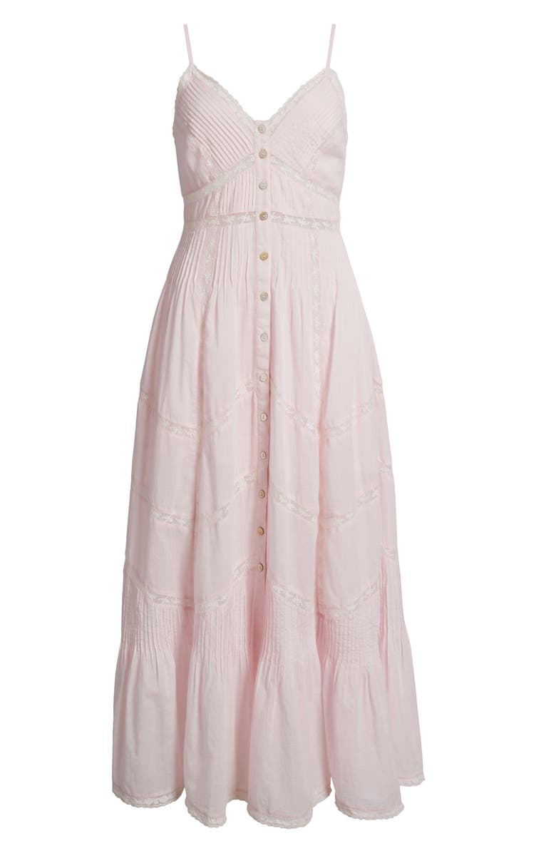 LoveShackFancy Esilda Lace Trim Cotton Dress, Alternate, color, Pink