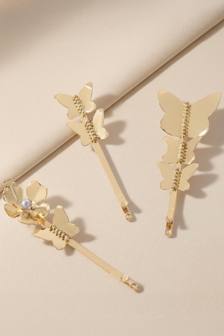 Ivy Hair Pins - Set of 3 - Gold, Alternate, color, Metallic Gold