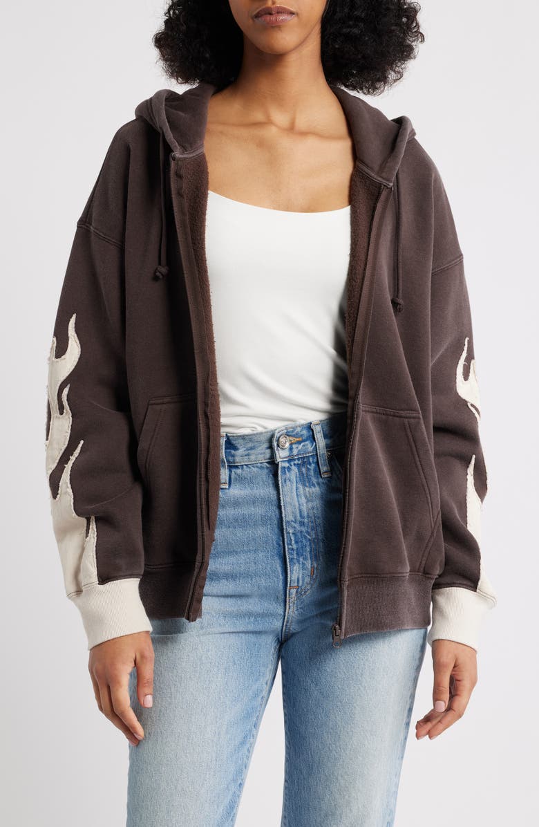 PacSun Flame Zip-Up Hoodie, Main, color, Brown