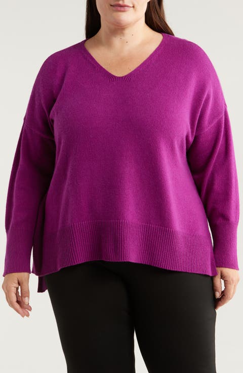 V-Neck Organic Cotton & Recycled Cashmere Blend Sweater (Plus)