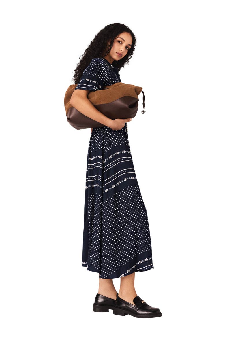 Flowy patterned maxi dress, Alternate, color, Navy dot bandana print
