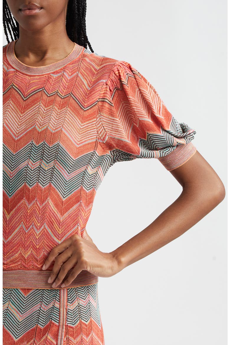 Priscilla Chevron Puff Sleeve Knit Crop Top, Alternate, color, SUNRISE