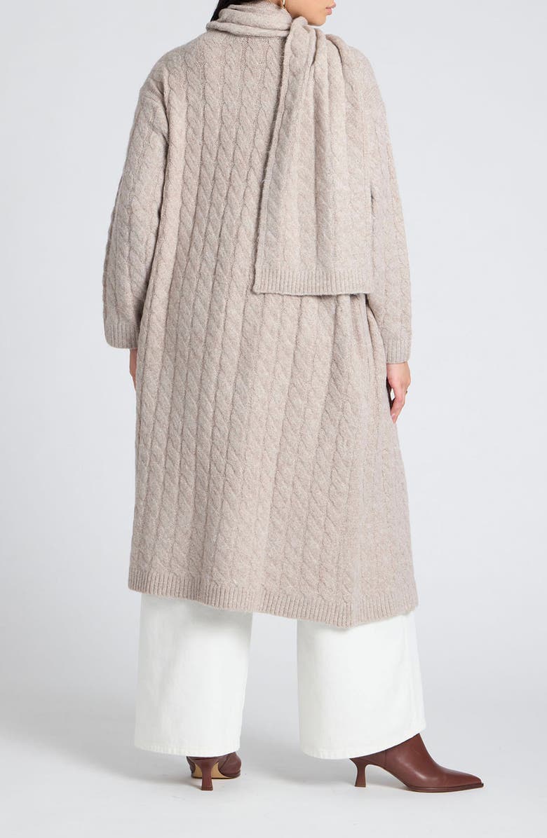 ELOQUII Cable Stitch Cardigan with Attached Scarf, Alternate, color, 