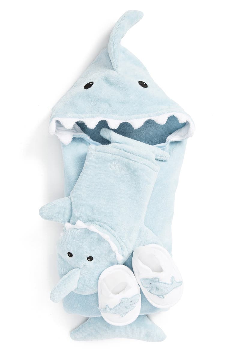 Let the Fin Begin Hooded Terry Robe, Bath Mitt & Slippers Set, Main, color, LIGHT BLUE