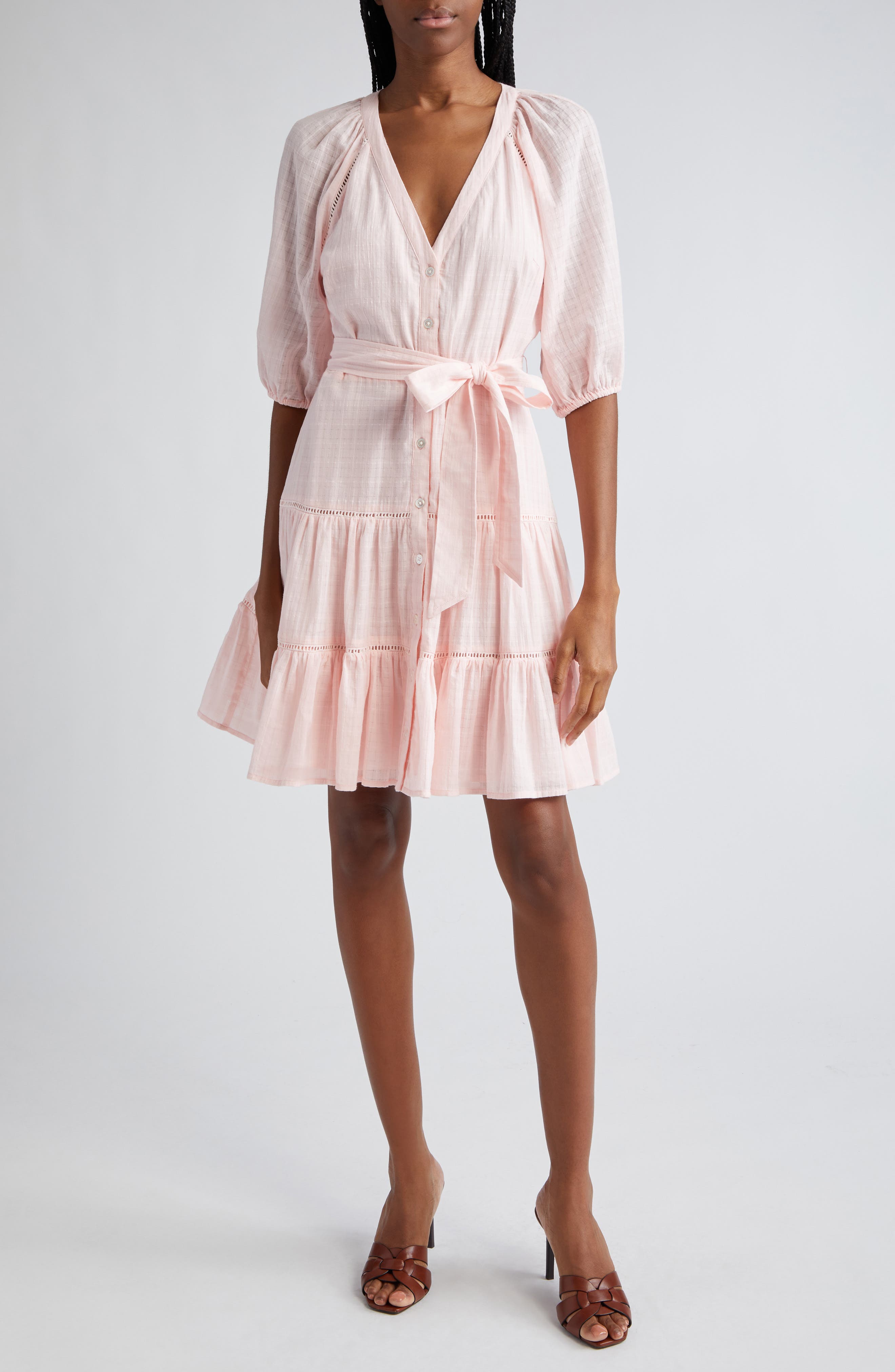 Veronica Beard Dewey Tiered Cotton Button-Up Dress