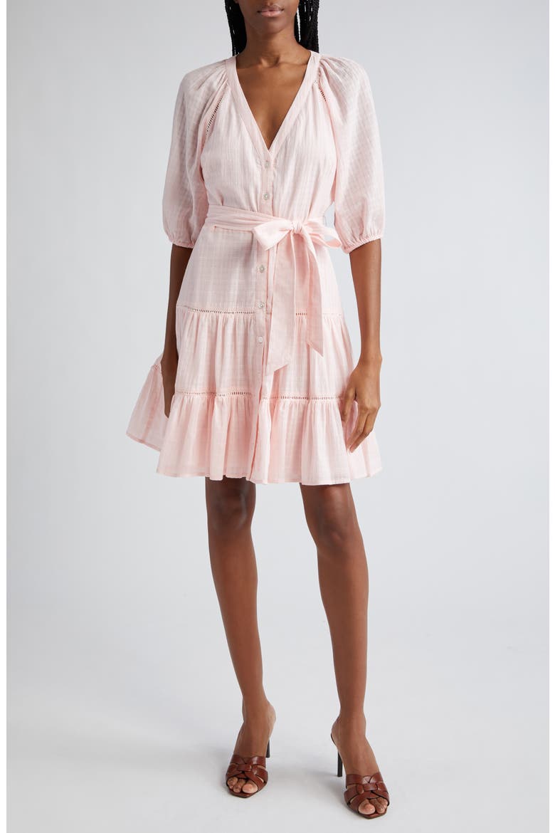 Dewey Tiered Cotton Button-Up Dress, Main, color, PINK HAZE