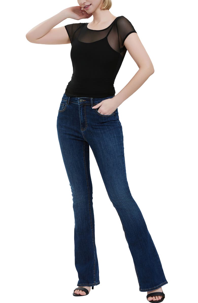 Kimi & Kai Sheer Mesh Short Sleeve Bodysuit Top, Alternate, color, Black