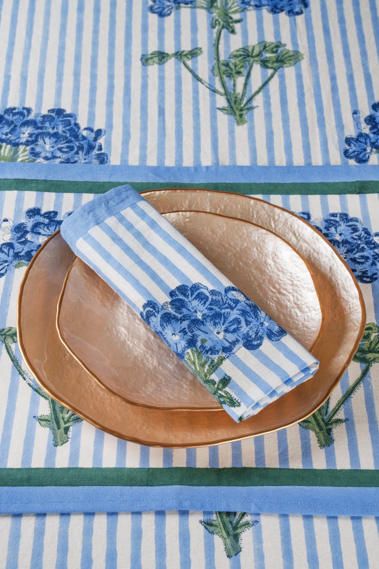 Hydrangea Blockprint Napkins - Set of 4, Alternate, color, Blue