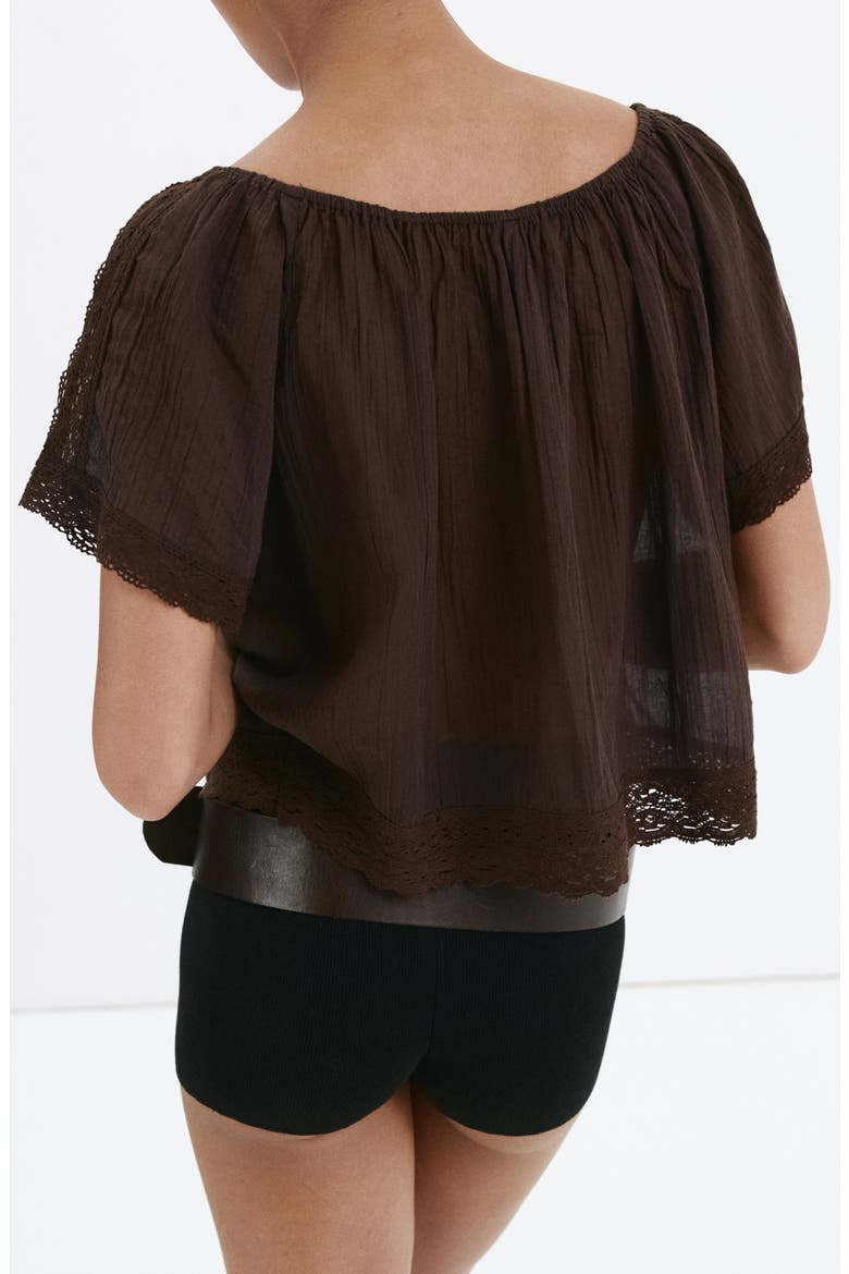Pintuck Lace Trim Cotton Shirt, Alternate, color, BROWN