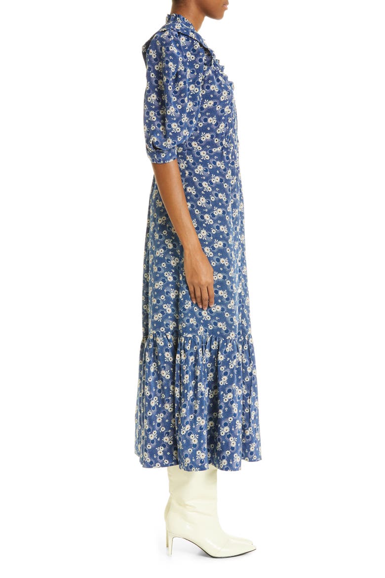 Josefine Floral Print Ruffle Hem Silk Dress, Alternate, color, BLUEBERRY