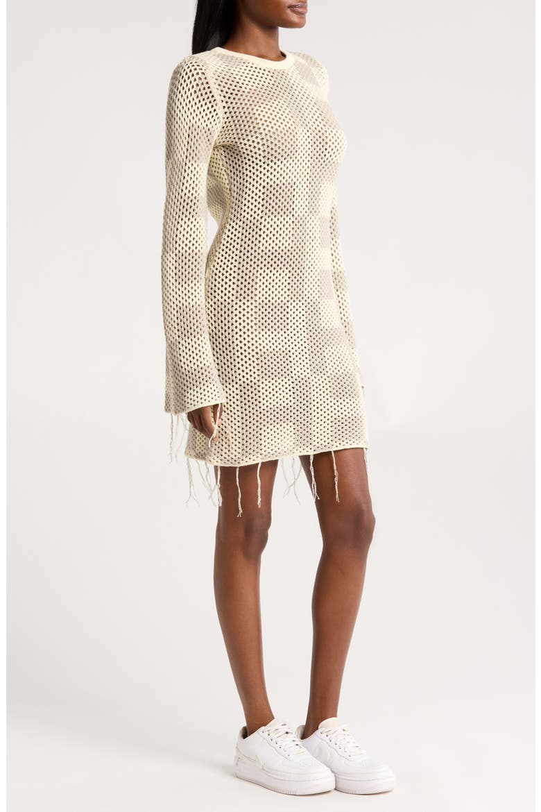 Long Sleeve Openwork Mini Sweater Dress, Alternate, color, STONE