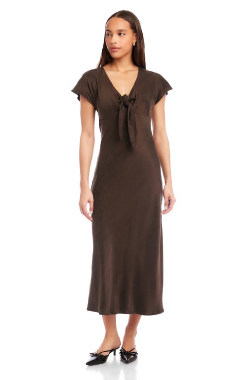 Fifteen Twenty Emmeline Tie Front Flutter Sleeve Midi Dress In Brown