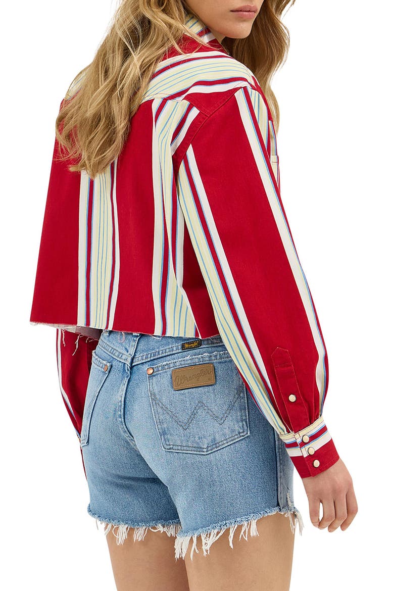 Heritage Stripe Cutoff Denim Western Shirt, Alternate, color, CHILI STRIPE