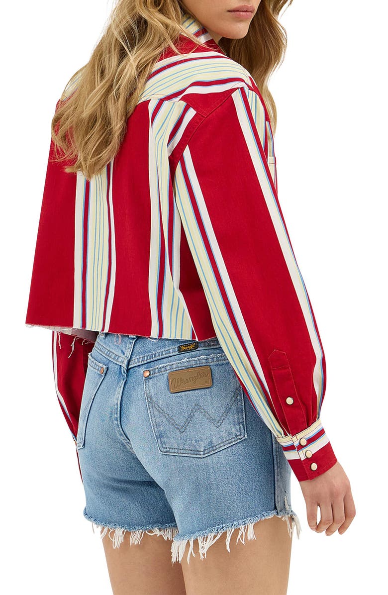 Wrangler Heritage Stripe Cutoff Denim Western Shirt, Alternate, color, Chili Stripe