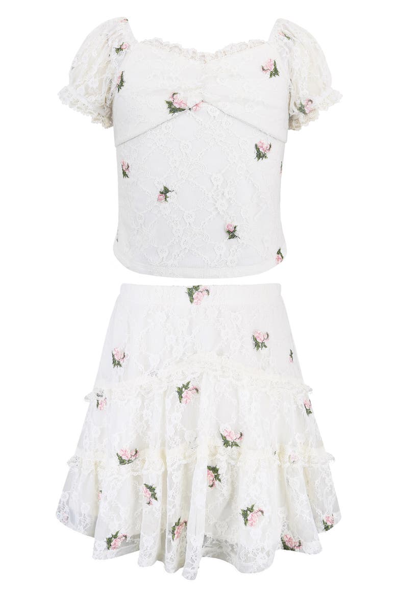 Kids' Embroidered Lace 2-Piece Skirt Set, Main, color, WHITE