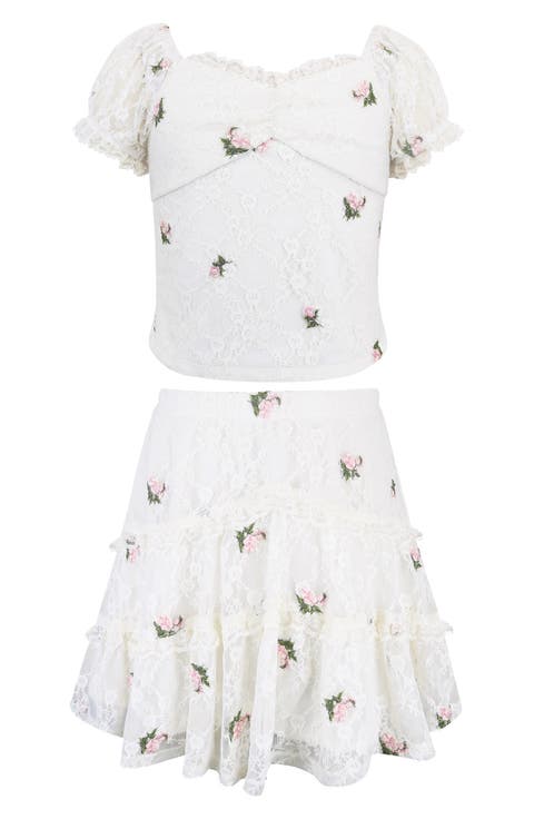 Kids' Embroidered Lace 2-Piece Skirt Set