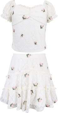 Zunie Kids' Embroidered Lace 2-Piece Skirt Set
